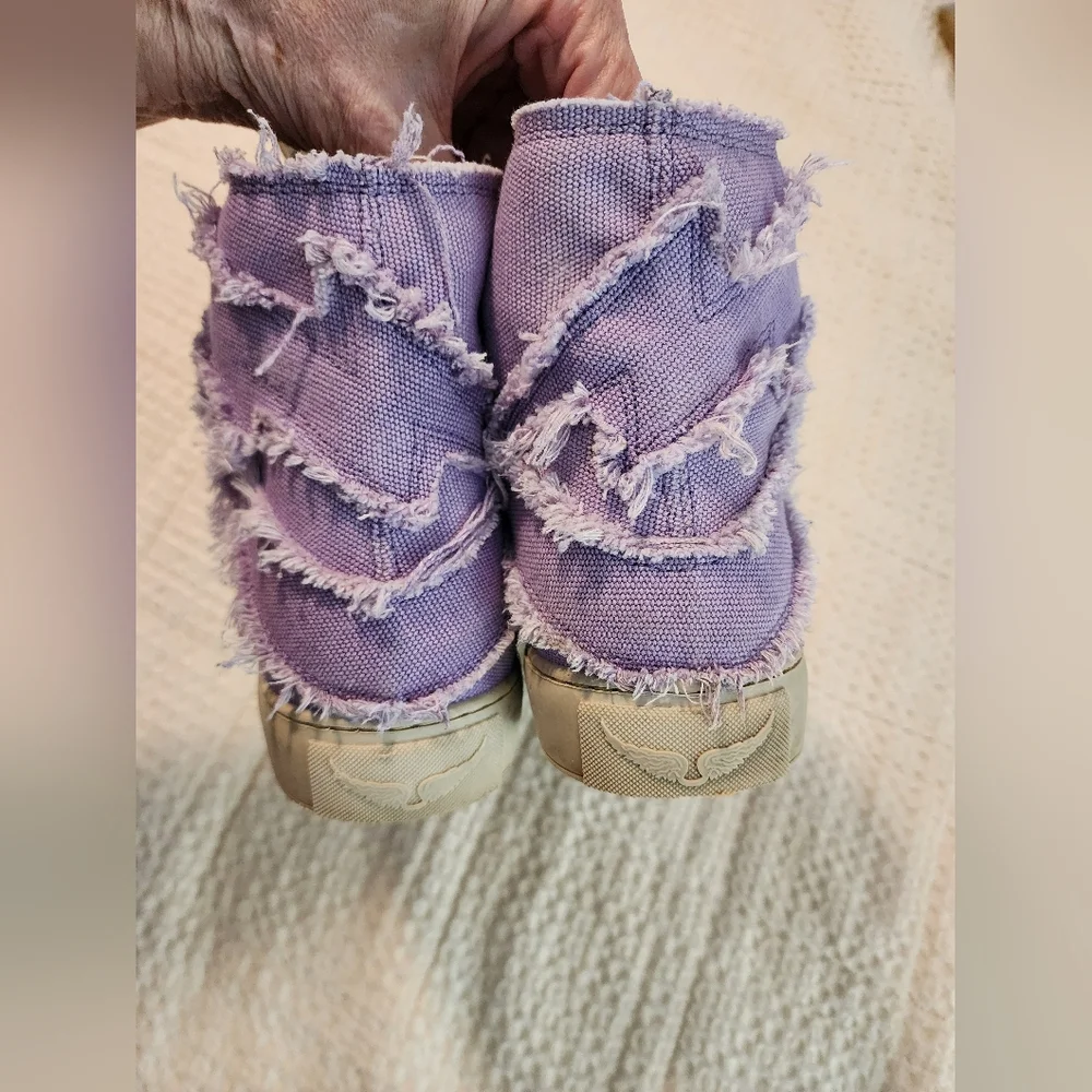 Zadig & Voltaire Lavender Distressed High-Top Cotton Canvas Sneakers Sz 40/9-9.5
